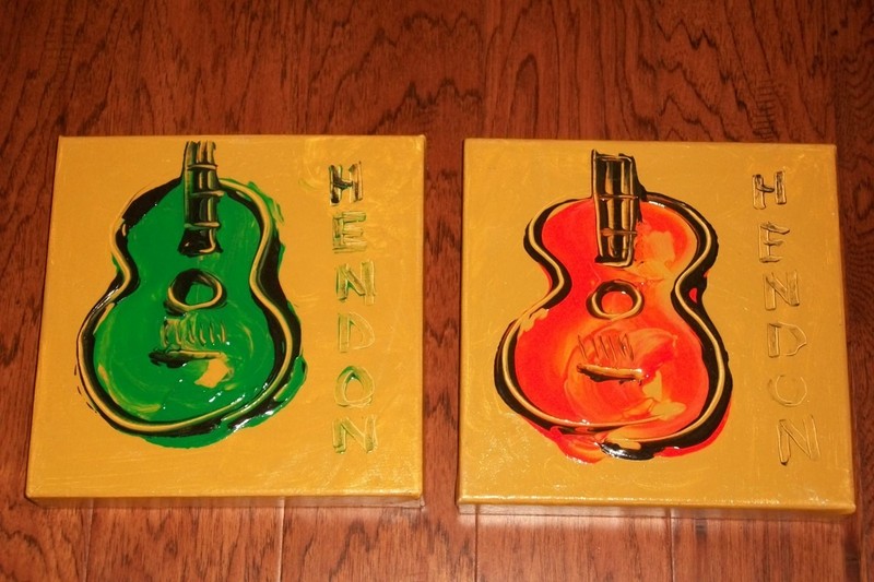Two Rob Hendon 10 x 10 Guitar Paintings, Signed