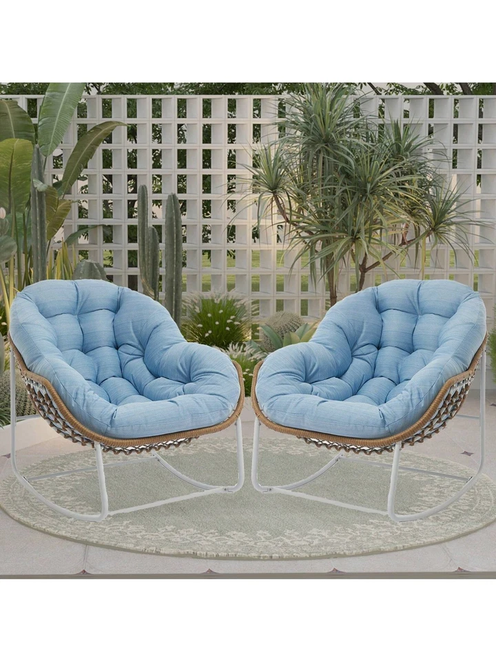 Mecedora Papasan de ratán de gran tamaño con cojín huevo interior exterior Foto 3 de 4