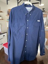 Columbia PFG Mens Fishing Shirt L Long Sleeve Button Up Vented Omni Shade Navy