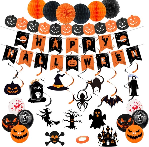 Halloween Deko Set Innen Happy Halloween Banner Luftballons Girlande Fledermaus-image