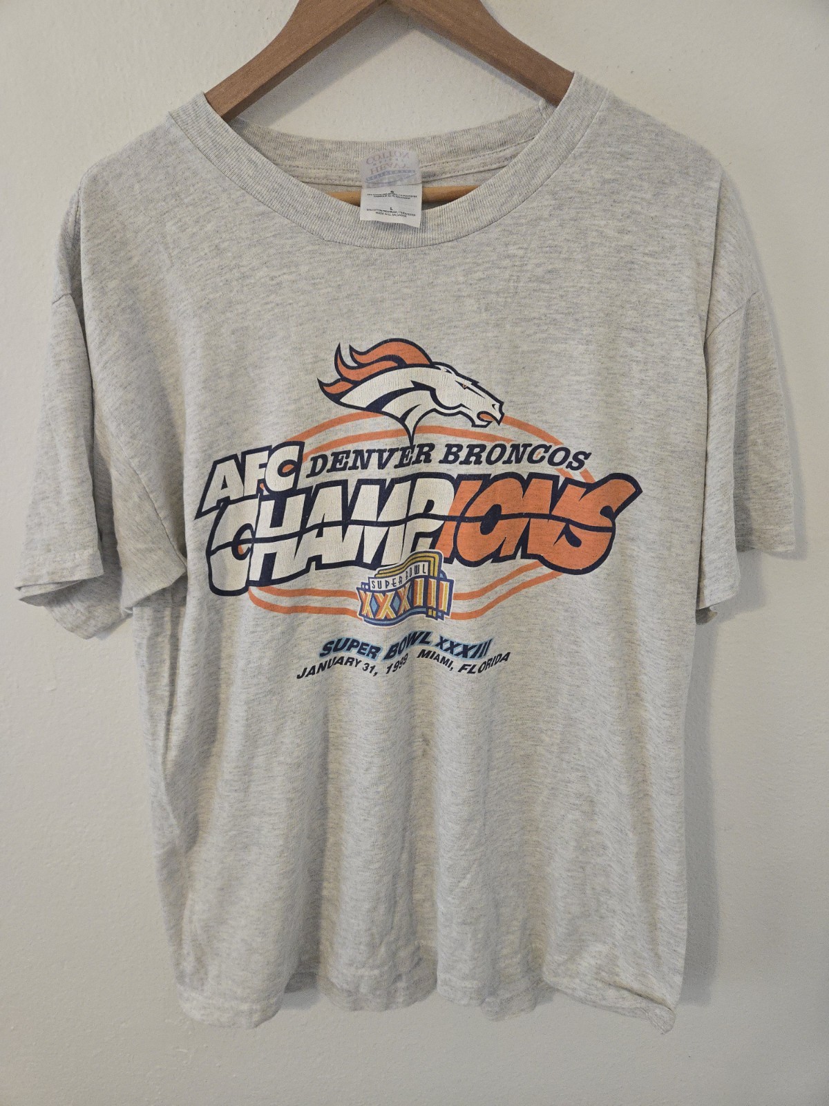 Vintage AFC Denver Broncos Champions Mens Large Super Bowl XXXIII Football NFL 