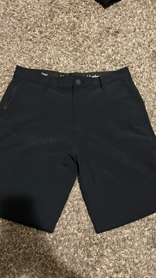 Hurley Men s Black Chino Shorts Flat Front Stretch Pockets Button Logo