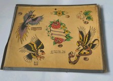 Vintage 1975 Hand Colored Tattoo Shop Flash Sheet Picture Machine American Art