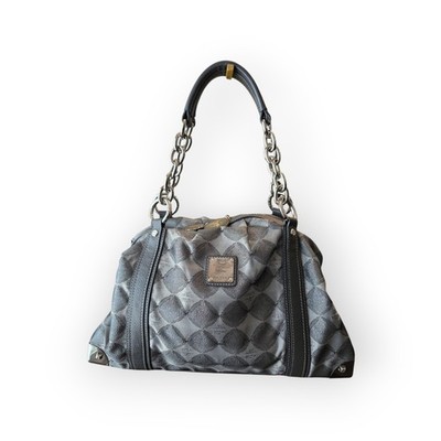MCM Boston  Leather And Metallic Silver Canvas Bag Stunning Bag!