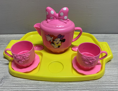 Disney Minnie Mouse Tea Party Toy Set Pink Yellow Tray Cups Spoons Kids Play