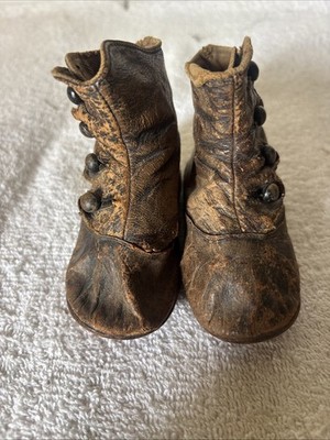 Antique Victorian Edwardian Baby Leather Button Boots Early 1900 s