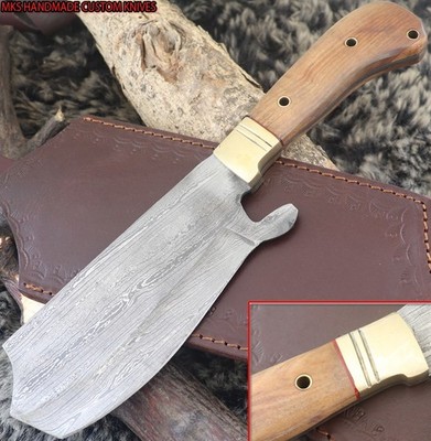 MKS HANDMADE DAMASCUS HUNTING CLEAVER CHOPPER KNIFE WITH OLIVE WOOD HANDLE