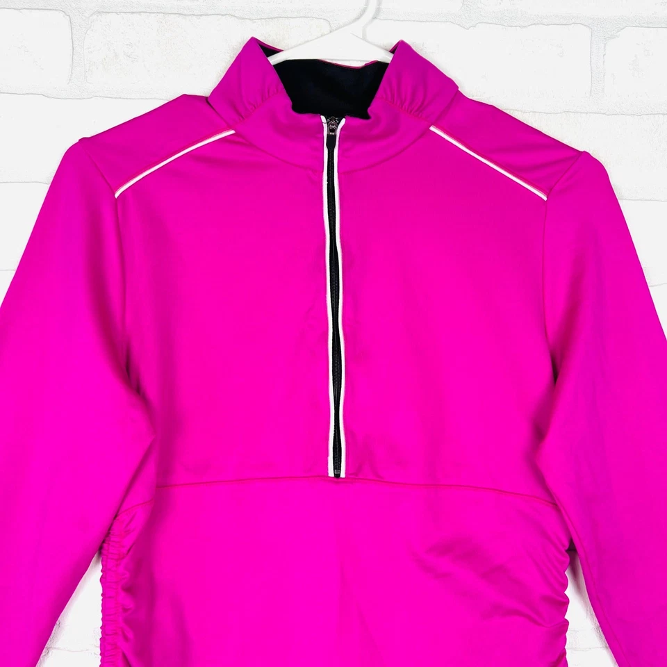 Boston Proper Women's Magenta Ruched Quarter Zip Long Sleeve Athletic Pullover M - Image 4 of 4
