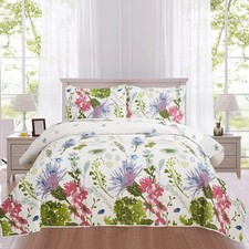 Floral Quilt Set Full/Queen Size Reversible Flower Bedspread Queen Summer