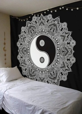 Black & White Mandala Tapestry | Boho Hippie Wall Hanging | Large 137*214 cm