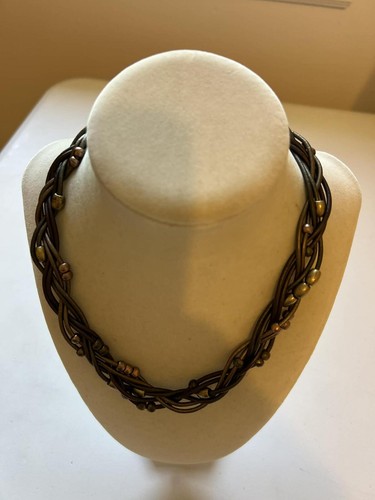 Vintage Style Braided Metal Necklace with Bead Accents