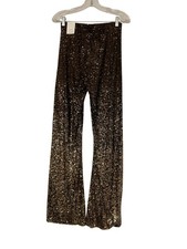 Zara Womens Sequin Pants Small Brown gold Embellished Flare Fit 9860/360 NWT