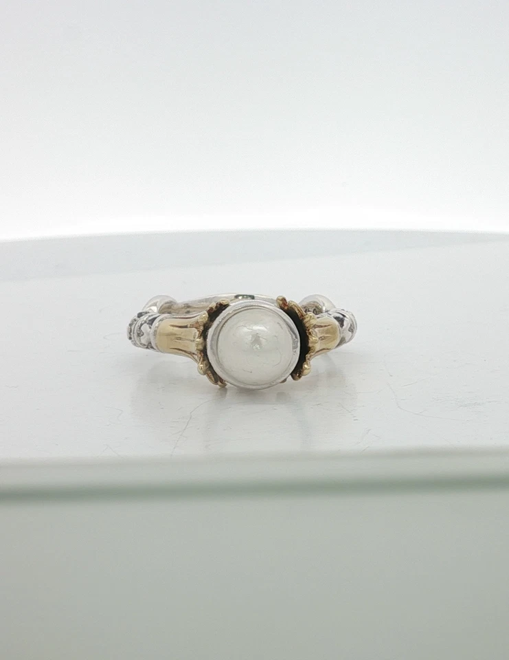 Anillo Lagos Caviar Plata de Ley y Oro Amarillo 18k Perlas Talla 7 Foto 2 de 4