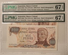 Argentina Two (2) 1976-83 1000 Pesos Bank Notes Superb Gem Unc 67 EPQ PMG
