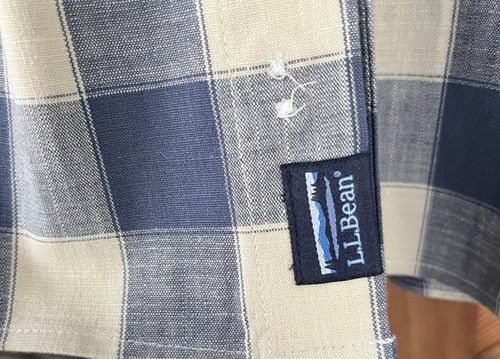 LL Bean Chambray Shirt Button Down Indigo Blue White Check Plaid SZ L NWOT - Picture 6 of 7