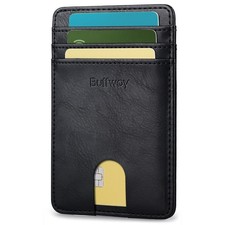 Mens Slim Wallet, Minimalist Thin Front Pocket Leather Credit Card Holder wit...