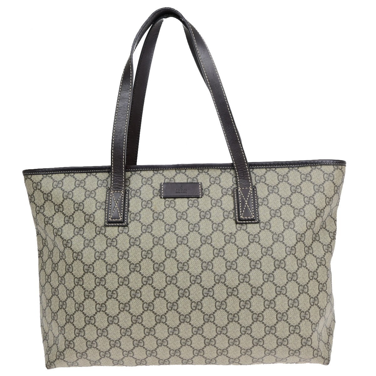 GUCCI Logo GG Pattern Shoulder Tote Bag Supreme Leather Brown 