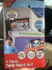 Ryan's World Kids Super Soft Microfiber Bedding Sheet Set, Blue and Gray