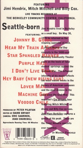 JIMI HENDRIX - Jimi Plays Berkeley May 1970 (MUSIC VHS; 1990) 60 Minutes MINT - Picture 2 of 3