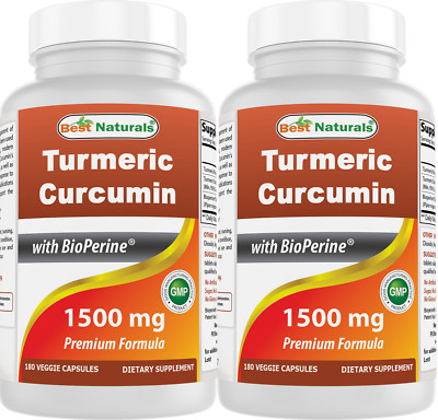 2 Pack Best Naturals Turmeric Curcumin 1500mg 180 Vegetarian Capsules