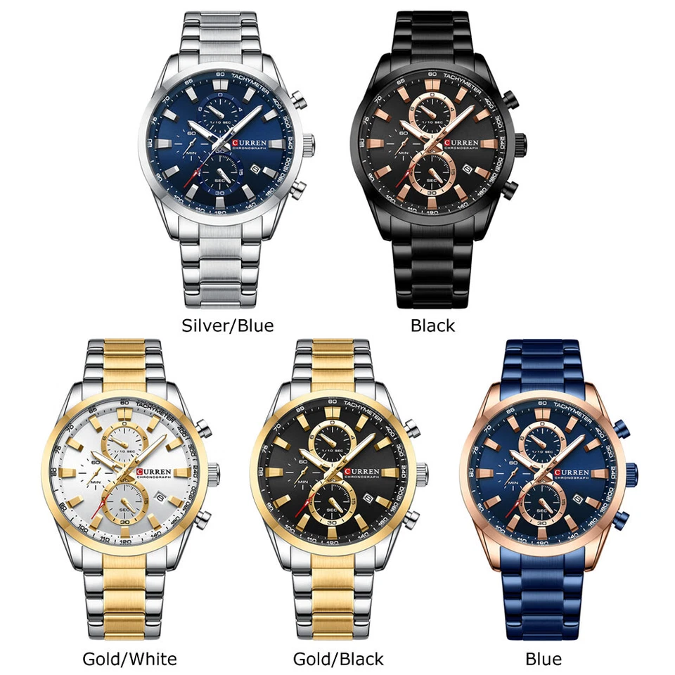 Luxury Mens Chronograph Watches Quartz Date Stainless Steel Waterproof Men Watch - image 2 of 4