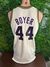 1985-86 Utah Jazz Basketball #44 Anthony Boyer Game Jersey Sandknit Size 46+4