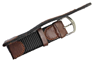 Bracelet Montre 14mm Tissu Noir Et Cuir Marron - Fabrication Artisanale