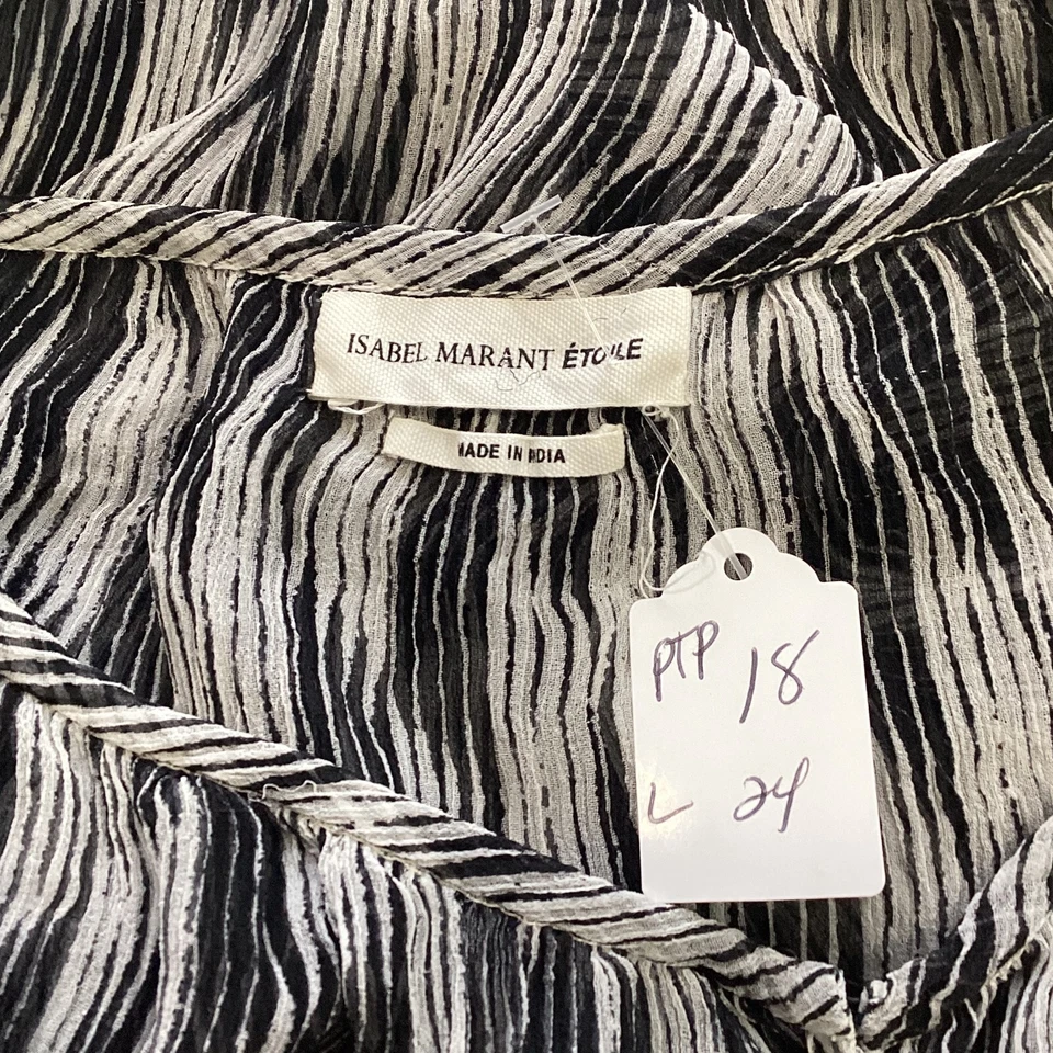 Top Isabel Marant Etoile estampado negro arrugado seda transparente ojo de cerradura manga larga talla S Foto 4 de 4