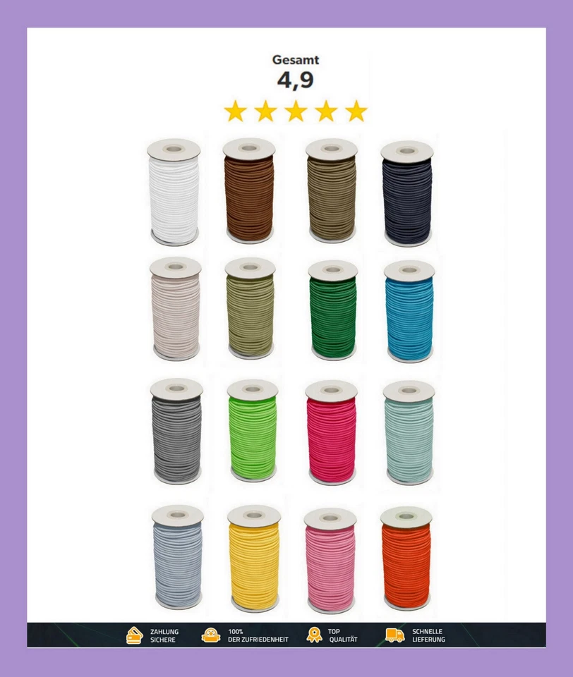 GUMMIBAND GUMMILITZE RUNDGUMMI HUTGUMMI ELASTISCH 3 m Gummikordel Elastisch Gummiband Gummilitze ∅1mm-10 mm Rundgummi Hutgummi