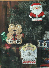 CHRISTMAS ORNAMENT CUTIES SANTA ANGEL  BEAR PLASTIC CANVAS PATTERN INSTRUCTIONS
