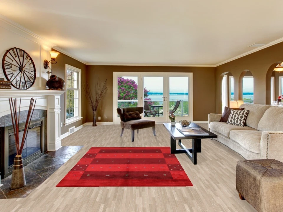 Artisan-crafted Red Gabbeh Rug Wool Handmade Bedroom Carpet 5x8 ft. - Image 2 of 4