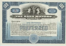 Nash Motors Company Stock Certificate Blue