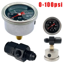 Liquid 0-100psi Fuel Pressure Gauge Regulator Gauge 1/8" NPT W/ 6AN Adapter