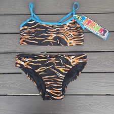 TYR The Finals Women's Wild Tiger Two Piece Black/orange Bikini Size S New