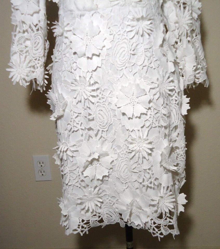 CKLASS Moda-line Maravilloso Vestido Blanco Floral Encaje Forrado Talla-L/G Foto 4 de 4