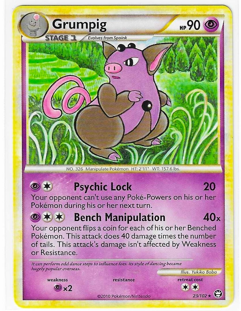 GRUMPIG 23/102 HGSS Triumphant RARE Pokemon Card NM-MT