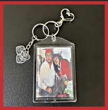 Customized Double Sided Photo Keychain With Silver Tone Three Of Hearts.