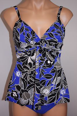 NWT Swim Solutions Swimsuit  Bikini Tankini 2 pc set Sz 20 BLU Multi