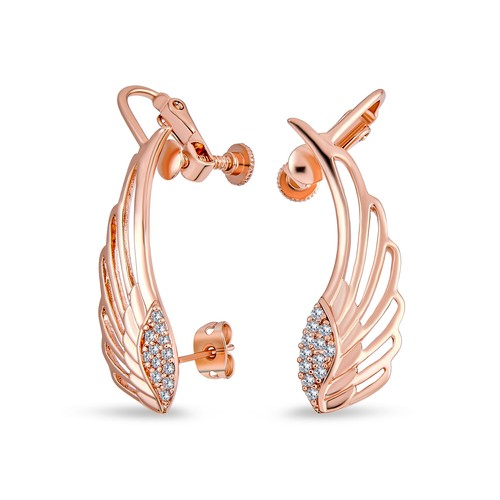 Trendige Engelsflügel Feder Ear Cuff Knorpel Ohrringe Rosegold versilbert - Bild 1 von 7