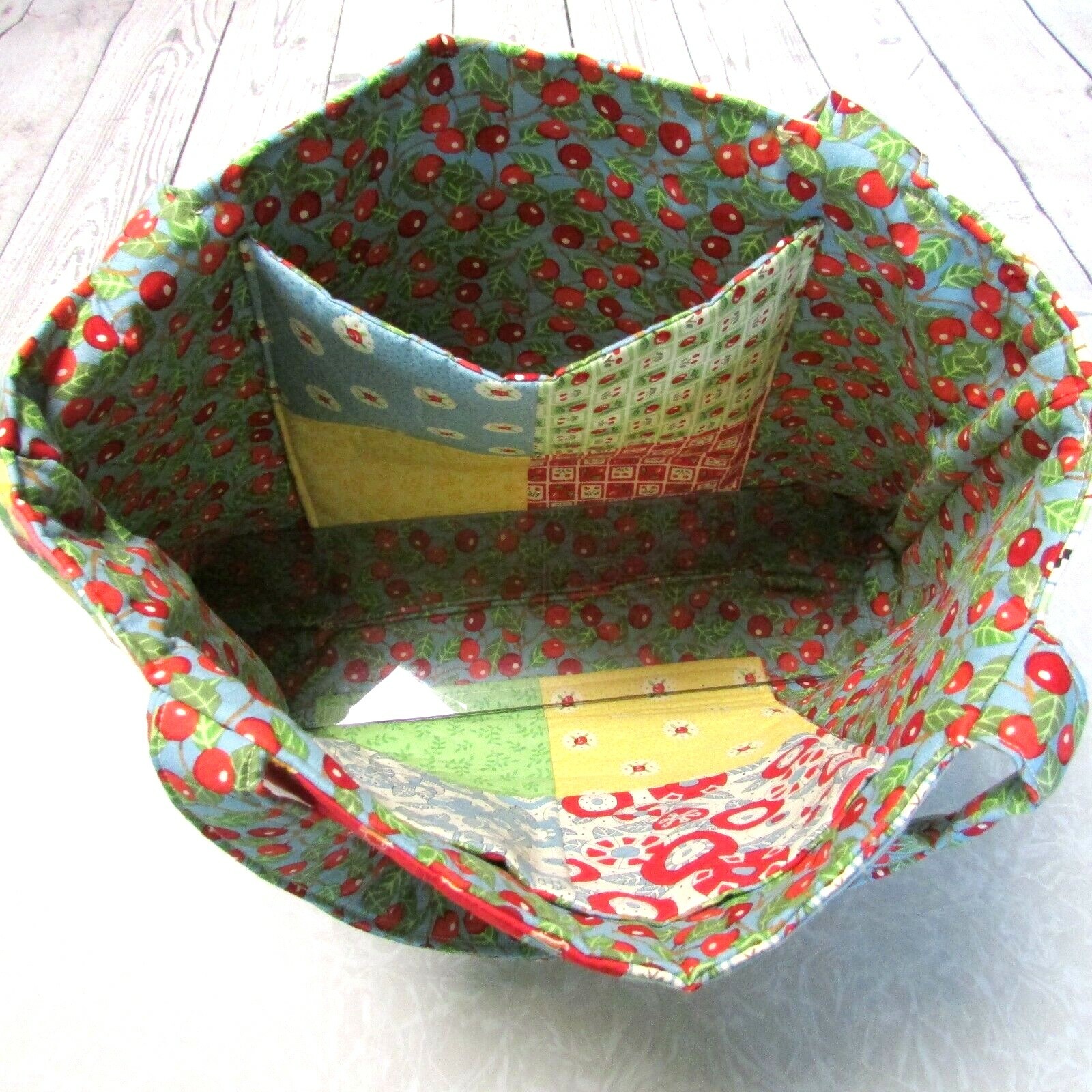 Patchwork Purse Tote Bag CHERRIES Multicolor Cott… - image 9