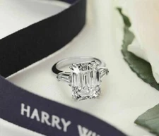 2.91ct Emerald Cut CZ Three Stone Engagement Wedding Ring 14k White Gold Finish