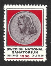 1956 Swedish National Sanatorium Poster Stamp - Englewood Colorado - Jesus