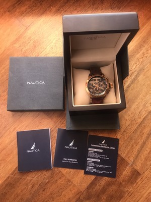 Nautica a31502 Chronograph Diver 200m/660ft Quartz Gold Plated Mens 47mm |  eBay
