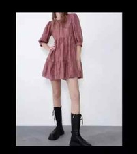 ZARA TEXTURED LOOSE-FITTING TEXTURED DRESS ~ DUSTY PINK ~ M