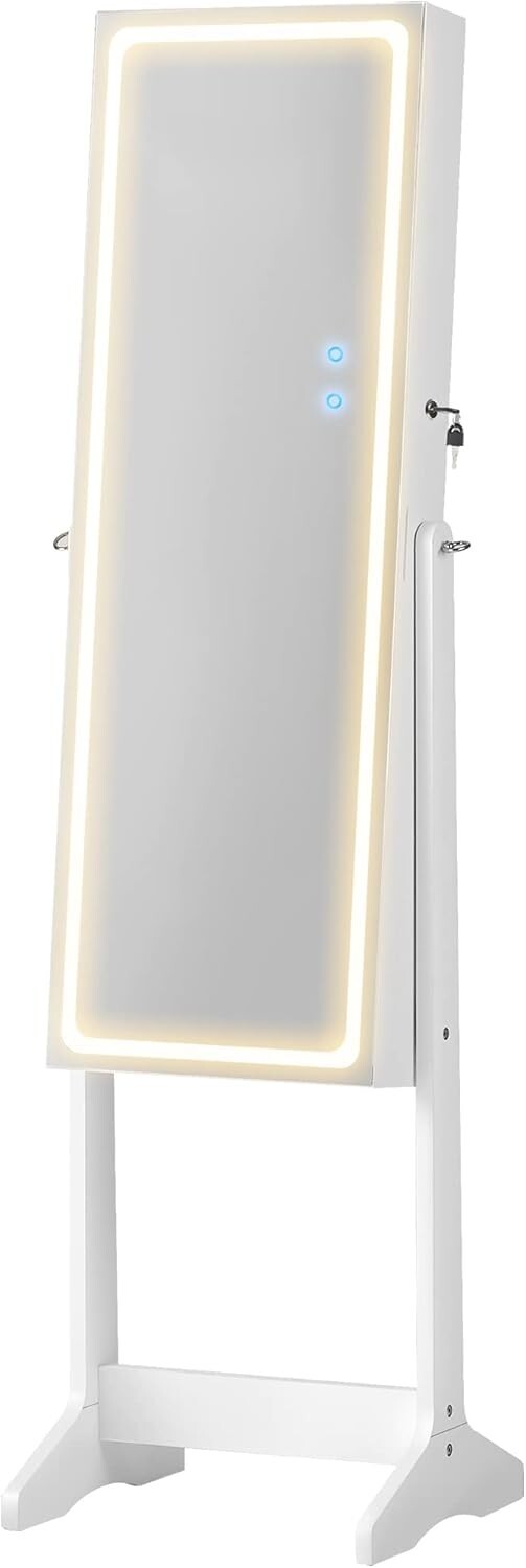 Armadietto Portagioie con Luci LED 3 Colori e Specchio Intero - Design Premium