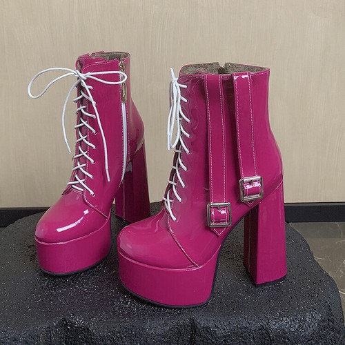 Damen Stiefeletten Blockabsatz Plateau Reißverschluss Schnürung Pumps,High Heels - Bild 3 von 28