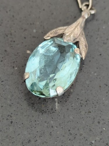 Vintage Sterling Siver Aquamarine Stone 18" necklace See All Photos Estate E94 - Picture 4 of 12