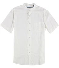 Perry Ellis Mens Palm Tree Button Up Shirt, brightwhite, S Neck