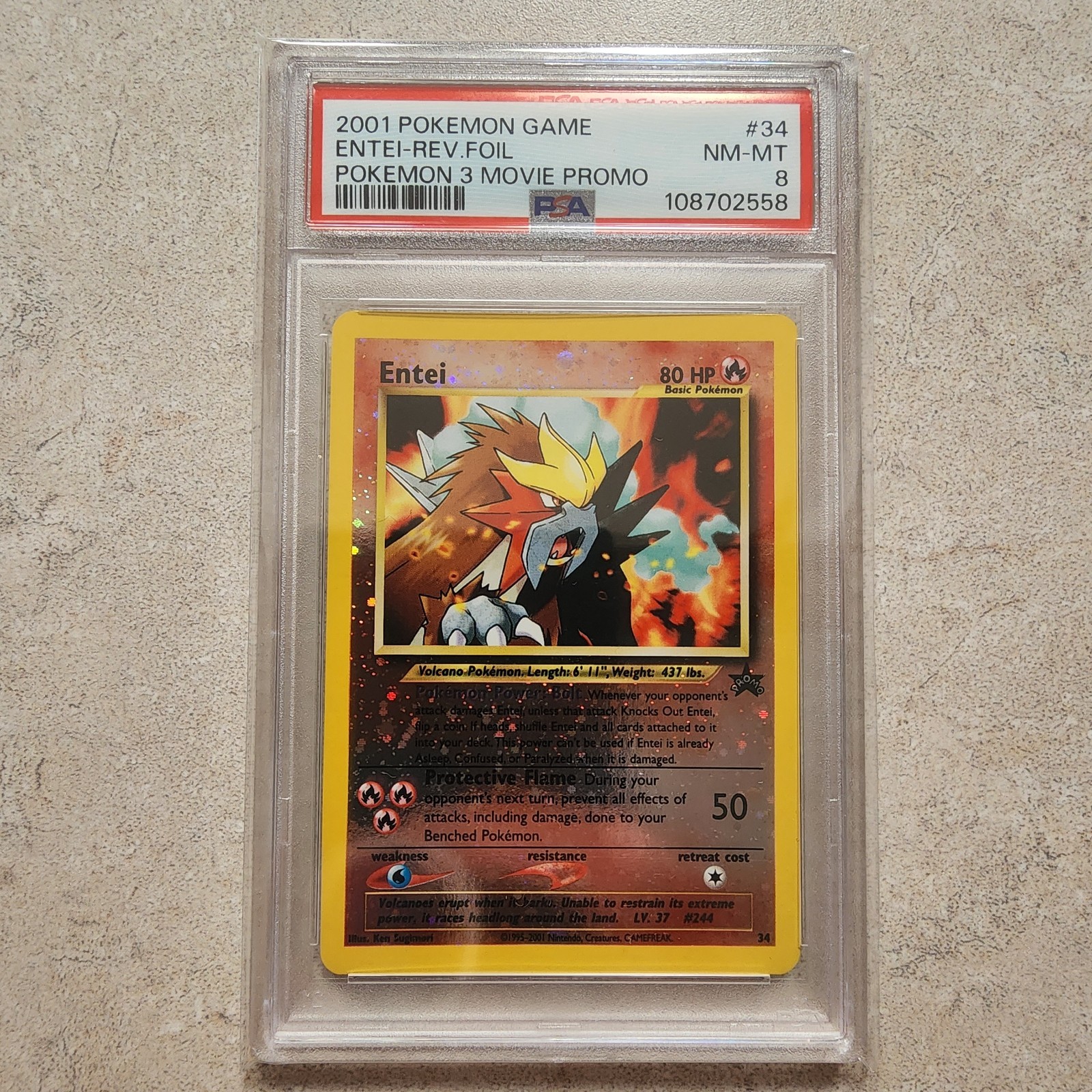 2001 POKEMON GAME MOVIE POKEMON 3 MOVIE PROMO #34 ENTEI-REVERSE FOIL PSA 8