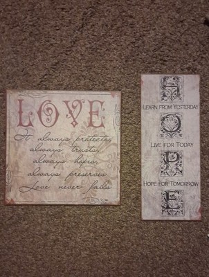''LOVE'' & ''HOPE'' Script, Metal Wall Signs. NEW! Cream & Dusty Rose